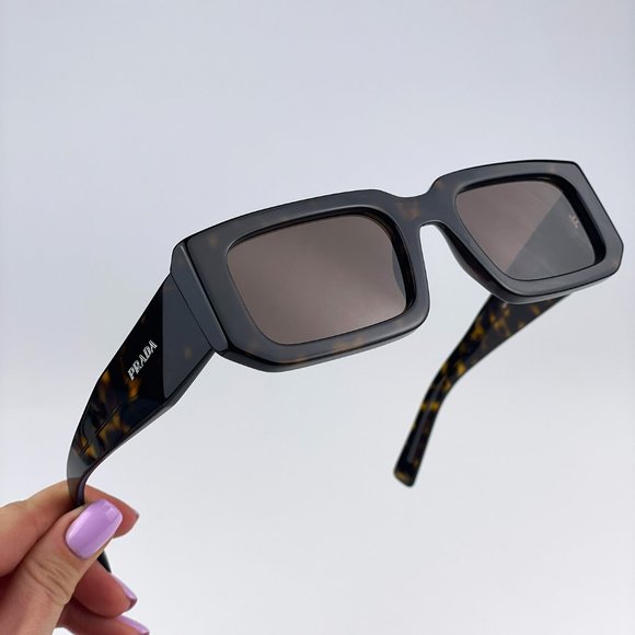 Prada PR06YS 2AU8C1 Sunglasses Havana Tortoise Dark Brown Rectangle Unisex - Picture 1 of 12